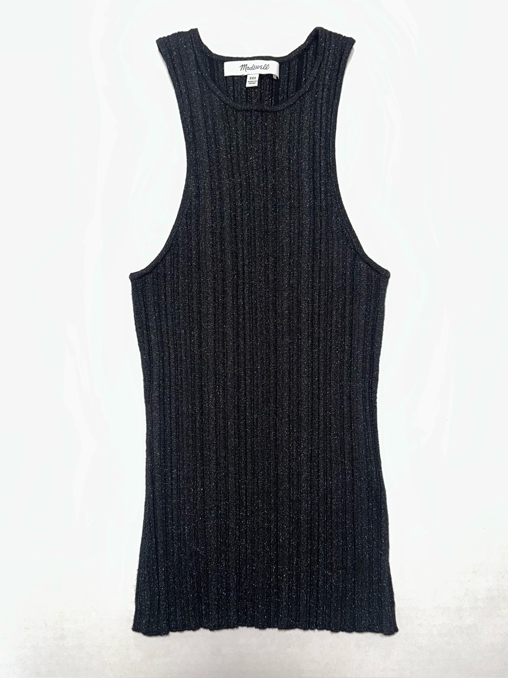 Madewell Black XXS The Signature Shimmer Knit Cutaway Sweater Tank Fairy Grunge